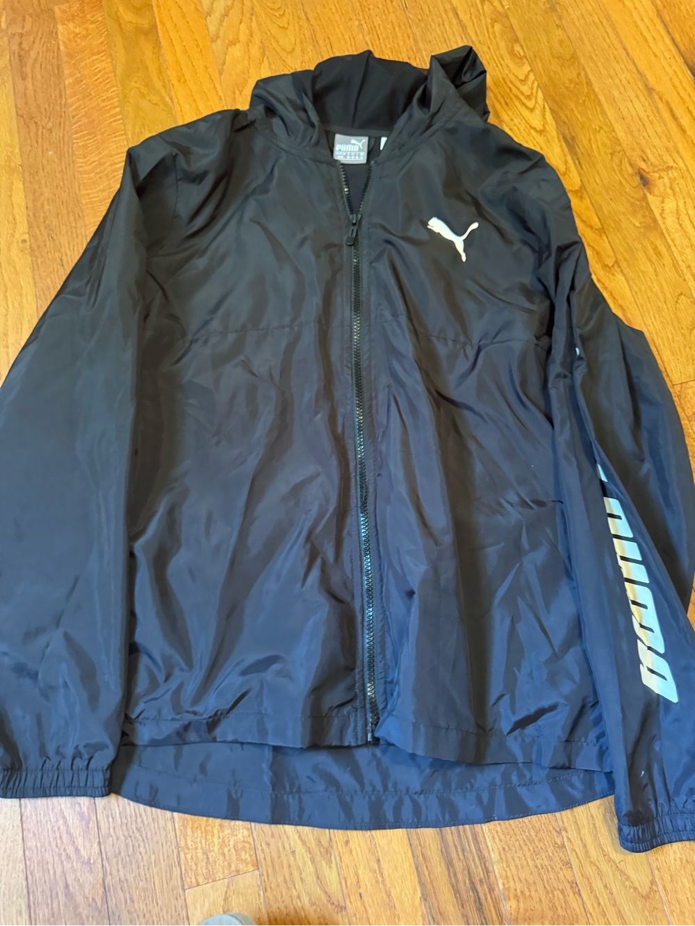 Puma Men's Black Hooded Windbreaker with White Logo